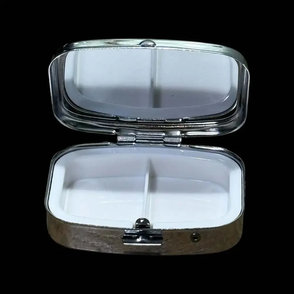 Cute Black Cat Moon Mosaic Portable Rectangle Metal Pill Organizer Case